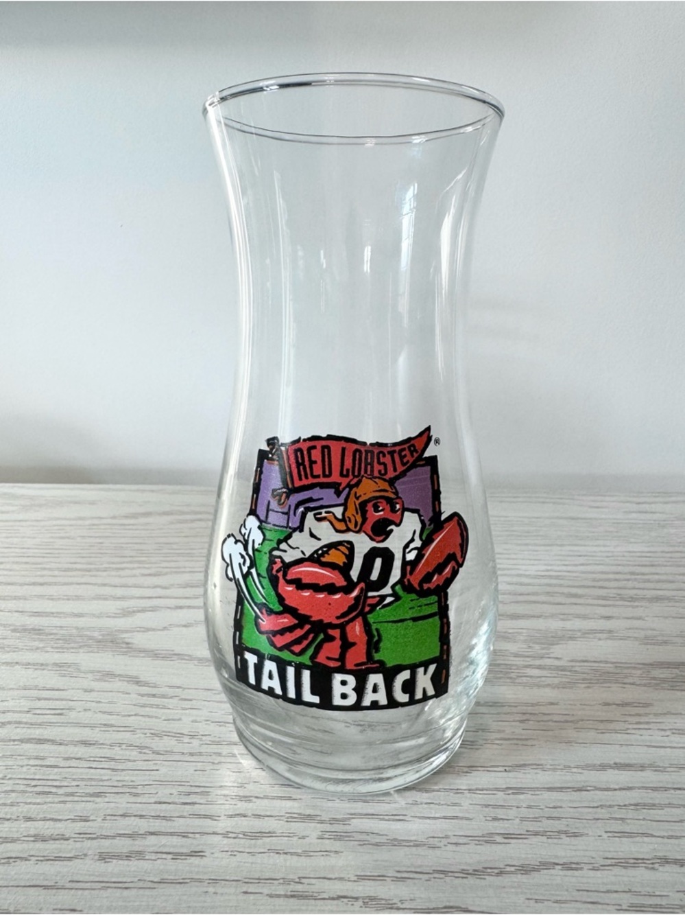 Vintage Red Lobster Tail Back Football Hurricane Cocktail Glass 7” Tall